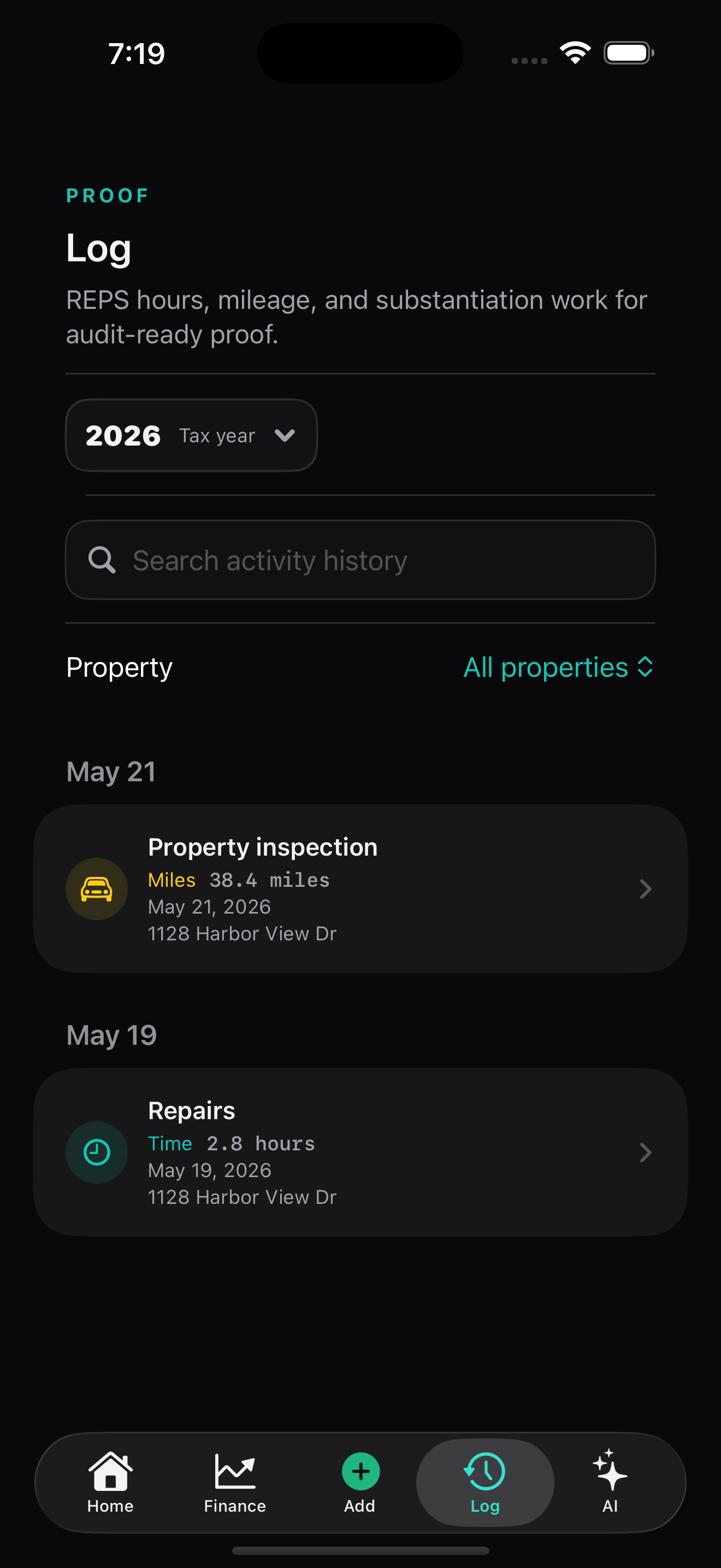 REPS hours and mileage log